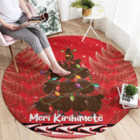 Kiwi New Zealand Christmas Round Carpet Meri Kirihimete Silver Fern - Red Color LT14 - Polynesian Pride