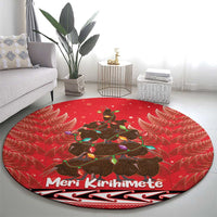 Kiwi New Zealand Christmas Round Carpet Meri Kirihimete Silver Fern - Red Color LT14 - Polynesian Pride
