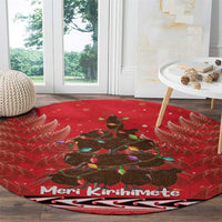 Kiwi New Zealand Christmas Round Carpet Meri Kirihimete Silver Fern - Red Color LT14 - Polynesian Pride
