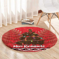 Kiwi New Zealand Christmas Round Carpet Meri Kirihimete Silver Fern - Red Color LT14 - Polynesian Pride