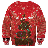 Kiwi New Zealand Christmas Sweatshirt Meri Kirihimete Silver Fern - Red Color