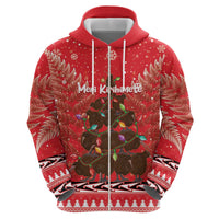 Kiwi New Zealand Christmas Zip Hoodie Meri Kirihimete Silver Fern - Red Color LT14 - Polynesian Pride