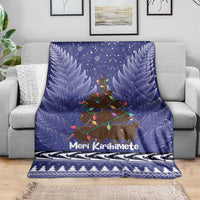 Kiwi New Zealand Christmas Blanket Meri Kirihimete Silver Fern - Blue Color