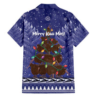 Kiwi New Zealand Christmas Family Matching Long Sleeve Bodycon Dress and Hawaiian Shirt Meri Kirihimete Silver Fern - Blue Color LT14 - Polynesian Pride