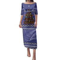 Kiwi New Zealand Christmas Family Matching Puletasi and Hawaiian Shirt Meri Kirihimete Silver Fern - Blue Color LT14 Mom's Dress Blue - Polynesian Pride