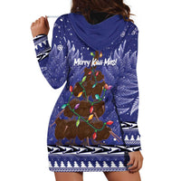 Kiwi New Zealand Christmas Hoodie Dress Meri Kirihimete Silver Fern - Blue Color