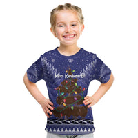 Kiwi New Zealand Christmas Kid T Shirt Meri Kirihimete Silver Fern - Blue Color