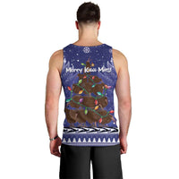 Kiwi New Zealand Christmas Men Tank Top Meri Kirihimete Silver Fern - Blue Color