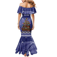 Kiwi New Zealand Christmas Mermaid Dress Meri Kirihimete Silver Fern - Blue Color LT14 - Polynesian Pride