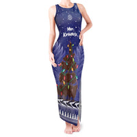 Kiwi New Zealand Christmas Tank Maxi Dress Meri Kirihimete Silver Fern - Blue Color