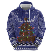 Kiwi New Zealand Christmas Zip Hoodie Meri Kirihimete Silver Fern - Blue Color LT14 - Polynesian Pride
