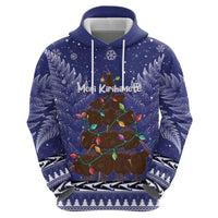 Kiwi New Zealand Christmas Zip Hoodie Meri Kirihimete Silver Fern - Blue Color LT14 - Polynesian Pride