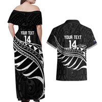 Custom Aotearoa Ice Hockey Couples Matching Off Shoulder Maxi Dress and Hawaiian Shirt NZ Tiki Mascot - Maori Pattern