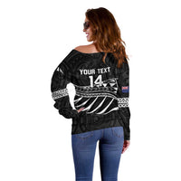 Custom Aotearoa Ice Hockey Off Shoulder Sweater NZ Tiki Mascot - Maori Pattern LT14 - Polynesian Pride