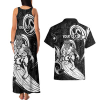 Personalised New Zealand Surfing Couples Matching Tank Maxi Dress and Hawaiian Shirt Aotearoa Maori Tiki Haka