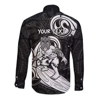 Personalised New Zealand Surfing Long Sleeve Button Shirt Aotearoa Maori Tiki Haka