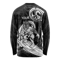 Personalised New Zealand Surfing Long Sleeve Shirt Aotearoa Maori Tiki Haka