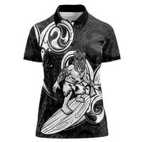 Personalised New Zealand Surfing Women Polo Shirt Aotearoa Maori Tiki Haka LT14 Female Black - Polynesian Pride