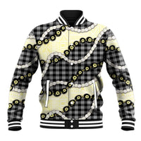 Black Palaka Hawaii Baseball Jacket Kukui Nut Pikake Lei Hawaiian Tapa Pattern - Polynesian Pride