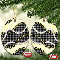 Black Palaka Hawaii Ceramic Ornament Kukui Nut Pikake Lei Hawaiian Tapa Pattern - Polynesian Pride