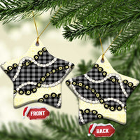 Black Palaka Hawaii Ceramic Ornament Kukui Nut Pikake Lei Hawaiian Tapa Pattern - Polynesian Pride