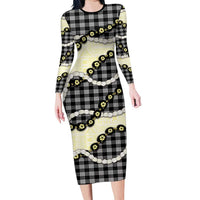 Black Palaka Hawaii Family Matching Long Sleeve Bodycon Dress and Hawaiian Shirt Kukui Nut Pikake Lei Hawaiian Tapa Pattern LT14 Mom's Dress Black - Polynesian Pride