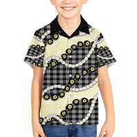 Black Palaka Hawaii Family Matching Long Sleeve Bodycon Dress and Hawaiian Shirt Kukui Nut Pikake Lei Hawaiian Tapa Pattern - Polynesian Pride