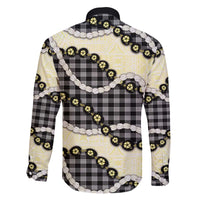 Black Palaka Hawaii Family Matching Off The Shoulder Long Sleeve Dress and Hawaiian Shirt Kukui Nut Pikake Lei Hawaiian Tapa Pattern LT14 - Polynesian Pride
