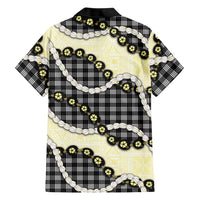 Black Palaka Hawaii Family Matching Off Shoulder Short Dress and Hawaiian Shirt Kukui Nut Pikake Lei Hawaiian Tapa Pattern LT14 - Polynesian Pride