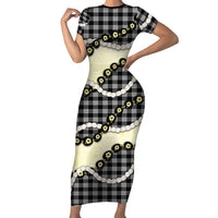 Black Palaka Hawaii Family Matching Short Sleeve Bodycon Dress and Hawaiian Shirt Kukui Nut Pikake Lei Hawaiian Tapa Pattern LT14 Mom's Dress Black - Polynesian Pride