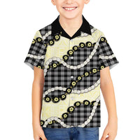 Black Palaka Hawaii Family Matching Short Sleeve Bodycon Dress and Hawaiian Shirt Kukui Nut Pikake Lei Hawaiian Tapa Pattern LT14 Son's Shirt Black - Polynesian Pride