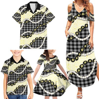 Black Palaka Hawaii Family Matching Summer Maxi Dress and Hawaiian Shirt Kukui Nut Pikake Lei Hawaiian Tapa Pattern - Polynesian Pride
