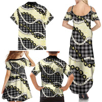 Black Palaka Hawaii Family Matching Summer Maxi Dress and Hawaiian Shirt Kukui Nut Pikake Lei Hawaiian Tapa Pattern LT14 - Polynesian Pride