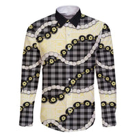 Black Palaka Hawaii Family Matching Summer Maxi Dress and Hawaiian Shirt Kukui Nut Pikake Lei Hawaiian Tapa Pattern LT14 Dad's Shirt - Long Sleeve Black - Polynesian Pride