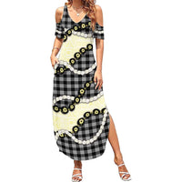 Black Palaka Hawaii Family Matching Summer Maxi Dress and Hawaiian Shirt Kukui Nut Pikake Lei Hawaiian Tapa Pattern LT14 Mom's Dress Black - Polynesian Pride