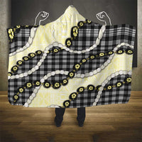 Black Palaka Hawaii Hooded Blanket Kukui Nut Pikake Lei Hawaiian Tapa Pattern - Polynesian Pride