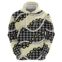 Black Palaka Hawaii Hoodie Kukui Nut Pikake Lei Hawaiian Tapa Pattern - Polynesian Pride