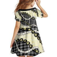 Black Palaka Hawaii Kid Short Sleeve Dress Kukui Nut Pikake Lei Hawaiian Tapa Pattern - Polynesian Pride