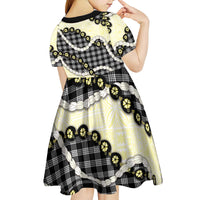 Black Palaka Hawaii Kid Short Sleeve Dress Kukui Nut Pikake Lei Hawaiian Tapa Pattern - Polynesian Pride