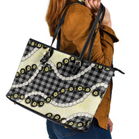 Black Palaka Hawaii Leather Tote Bag Kukui Nut Pikake Lei Hawaiian Tapa Pattern - Polynesian Pride