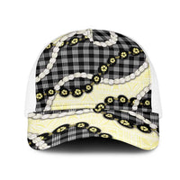 Black Palaka Hawaii Mesh Trucker Cap Kukui Nut Pikake Lei Hawaiian Tapa Pattern - Polynesian Pride