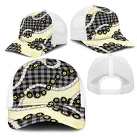 Black Palaka Hawaii Mesh Trucker Cap Kukui Nut Pikake Lei Hawaiian Tapa Pattern - Polynesian Pride