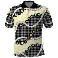 Black Palaka Hawaii Polo Shirt Kukui Nut Pikake Lei Hawaiian Tapa Pattern - Polynesian Pride