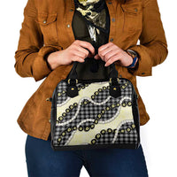 Black Palaka Hawaii Shoulder Handbag Kukui Nut Pikake Lei Hawaiian Tapa Pattern - Polynesian Pride