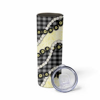 Black Palaka Hawaii Skinny Tumbler Kukui Nut Pikake Lei Hawaiian Tapa Pattern - Polynesian Pride