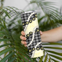 Black Palaka Hawaii Skinny Tumbler Kukui Nut Pikake Lei Hawaiian Tapa Pattern - Polynesian Pride