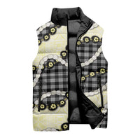 Black Palaka Hawaii Sleeveless Puffer Jacket Kukui Nut Pikake Lei Hawaiian Tapa Pattern - Polynesian Pride