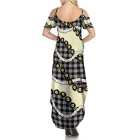 Black Palaka Hawaii Summer Maxi Dress Kukui Nut Pikake Lei Hawaiian Tapa Pattern - Polynesian Pride