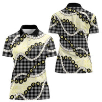 Black Palaka Hawaii Women Polo Shirt Kukui Nut Pikake Lei Hawaiian Tapa Pattern - Polynesian Pride