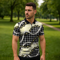 Black Palaka Hawaii Zipper Polo Shirt Kukui Nut Pikake Lei Hawaiian Tapa Pattern - Polynesian Pride
